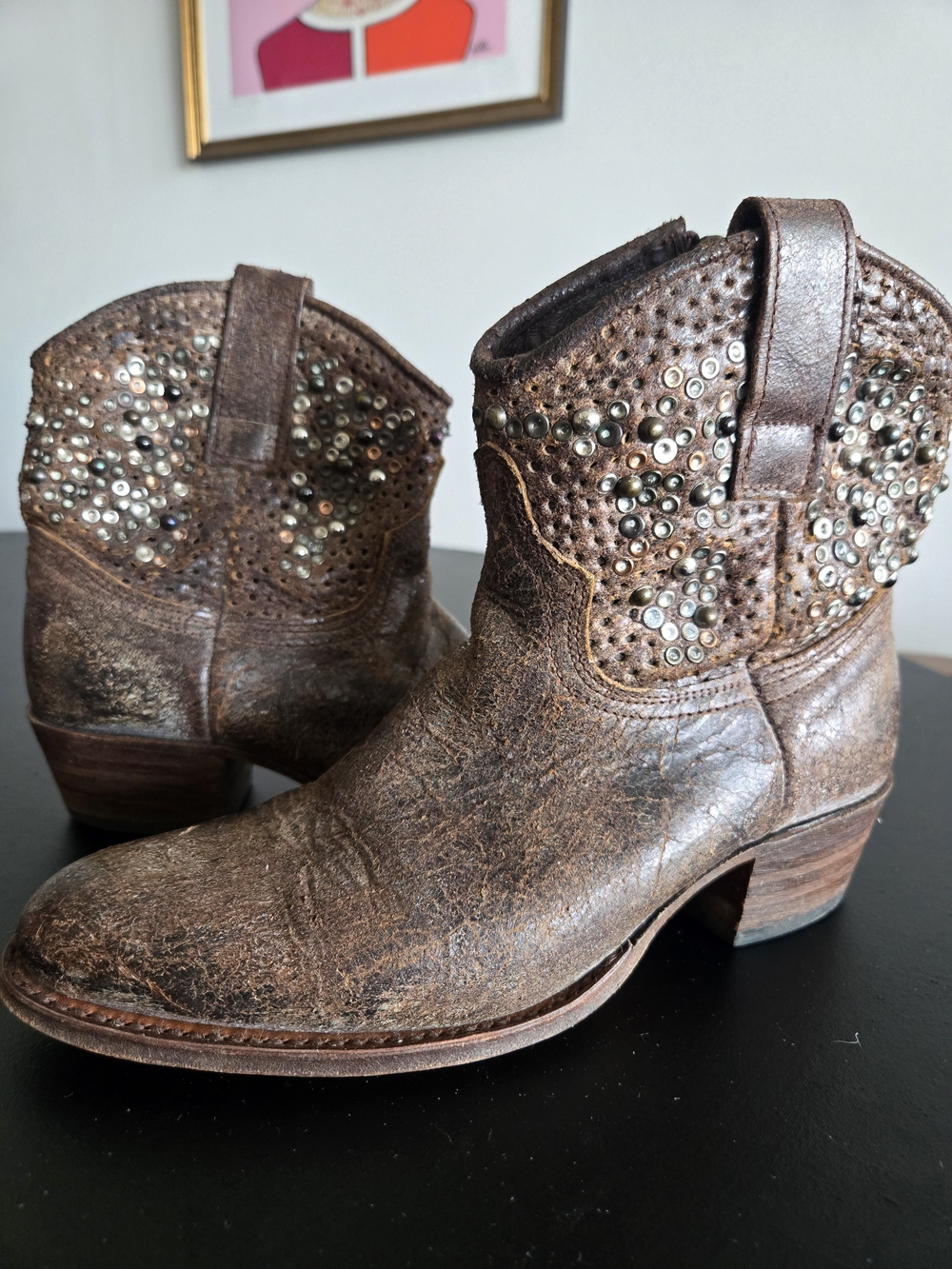 Sendra Brown Leather Studded Western Ankle Boots EU 36 / US 6
